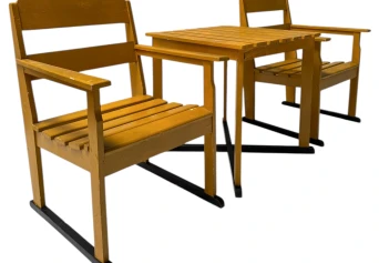 Two Art Deco Modernist Lacquered Beech Armchairs and Table, 1930s